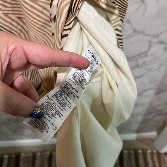 REISS Linen Blend Zebra Print Dress Size 10 Cream Brown Surplice Tie Waist Midi - Picture 9 of 14